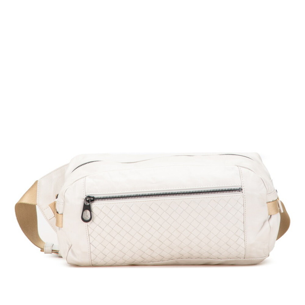 BOTTEGA VENETA Cream Leather Intrecciato Fanny Pack